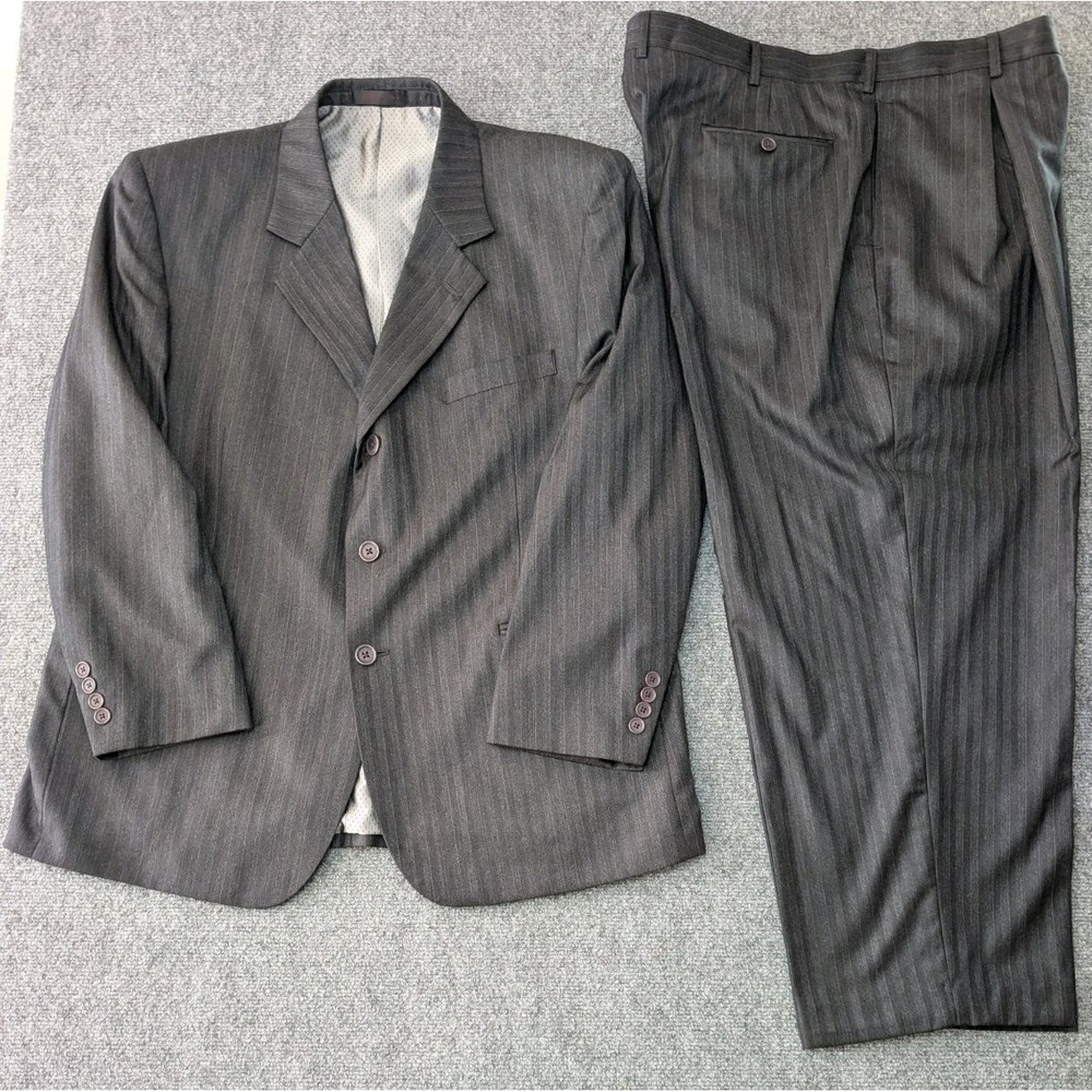 Stacy Adams‎ Suit Mens 44S Jacket 44x30 Pants Gray Pinstripe 2 Piece Notch Lapel